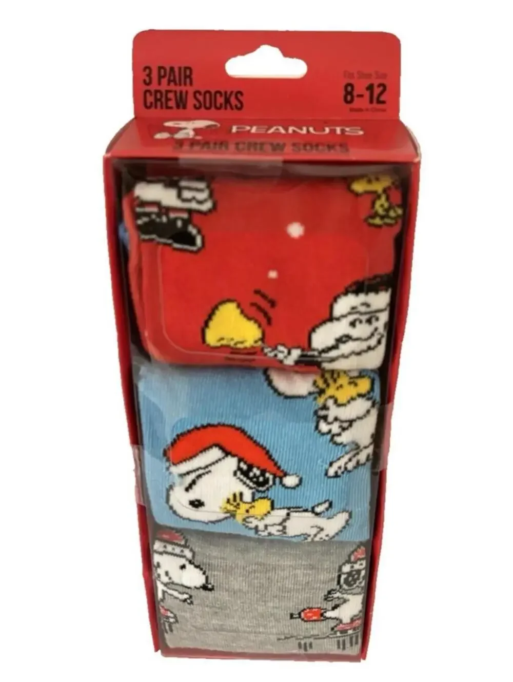 Bioworld Peanuts Snoopy Woodstock Holiday Crew Socks Men 8-12 Size Style 3 Pairs